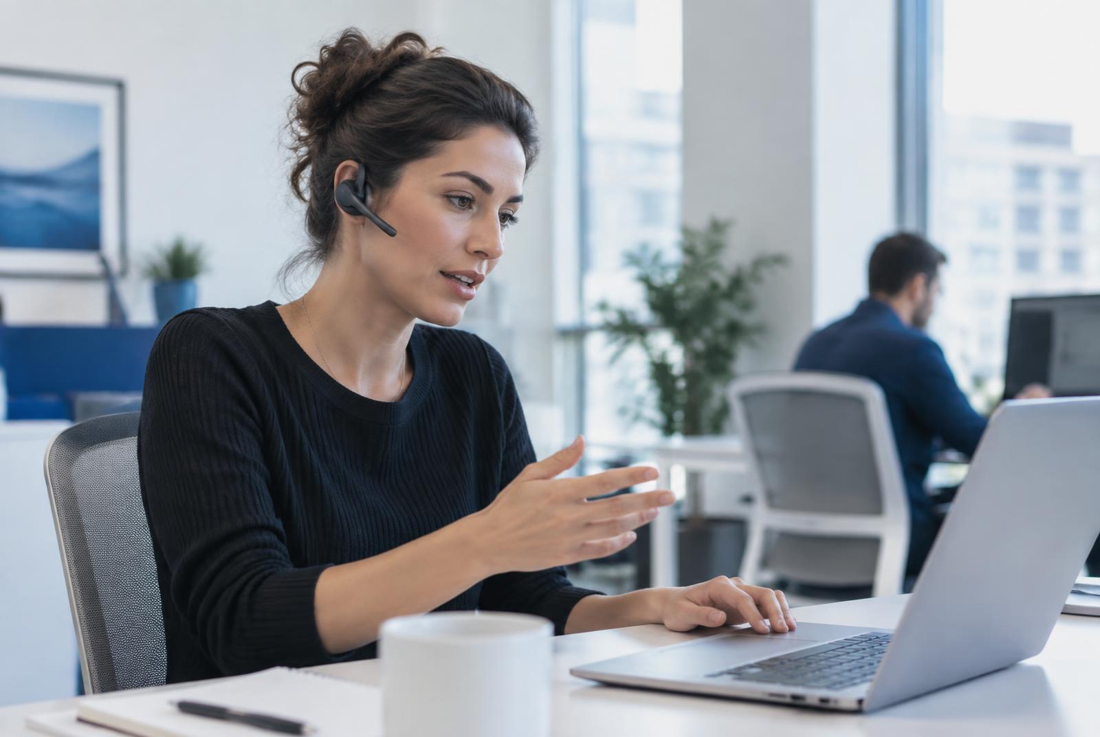 A sales professional having a focused outbound conversation